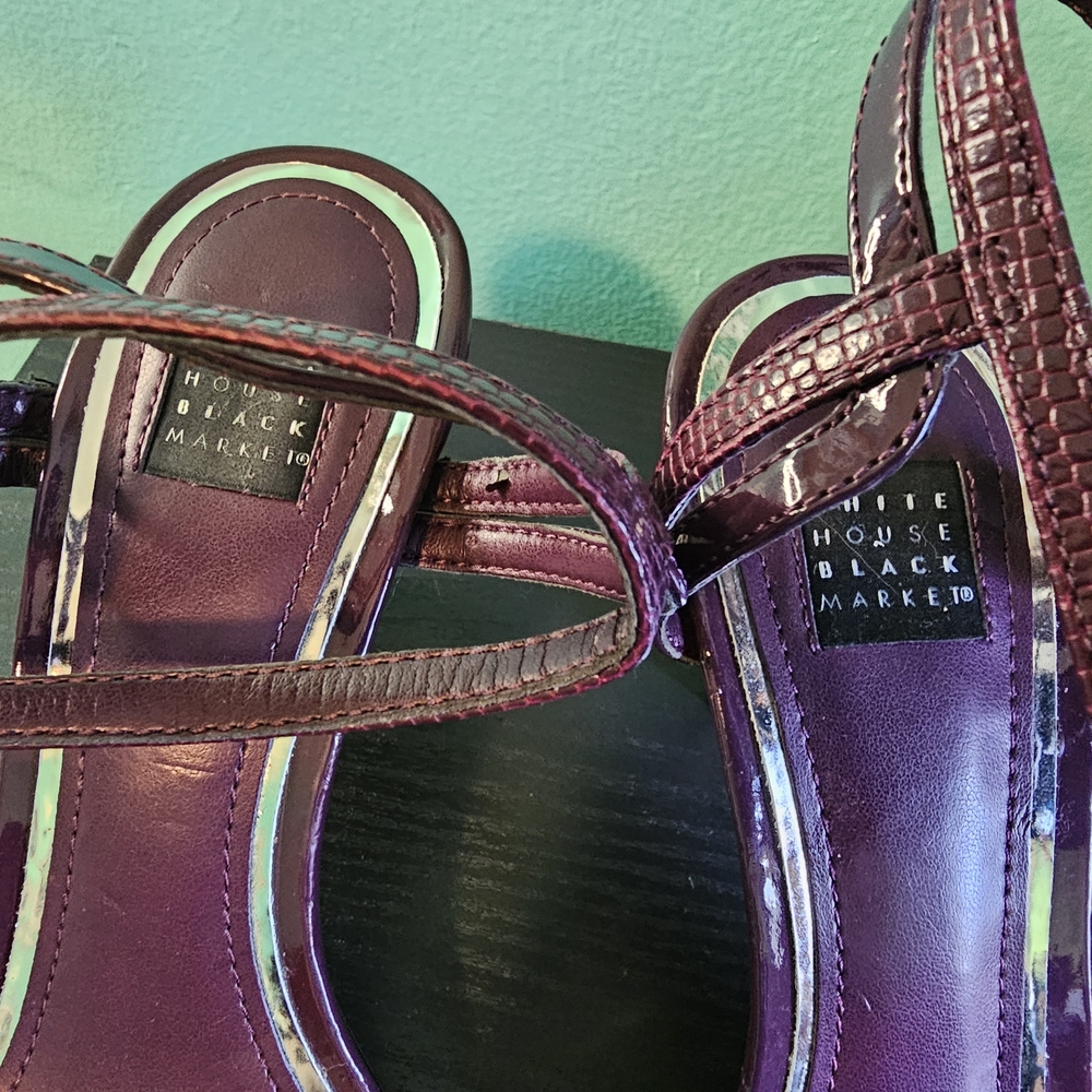 WHBM Plum Purple Sandal Texture Strappy Heels Women's Size 7.5 - Picture 8 of 14